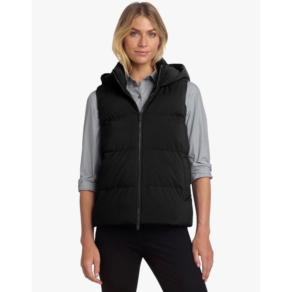 Mercer + Mettle Women's Puffy Vest Black Hooded Quilted Water Resistant L‎